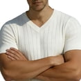thumbnail image 5 of hlysgo Men's V Neck Shirts Short Sleeve Sweater Shirt Casual Ribbed Pullover Breathable T Shirt White,XL, 5 of 5