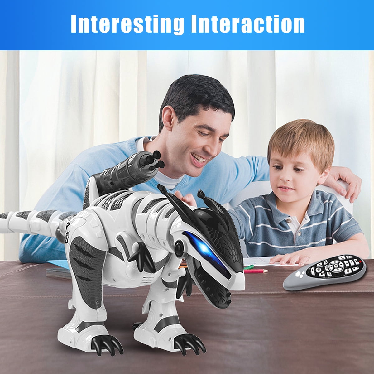 Fisca Intelligent Remote Control Shooting Darts Robot Dinosaur Toys for Kids, 11 Channel Programmable Touch Interactive War Robot