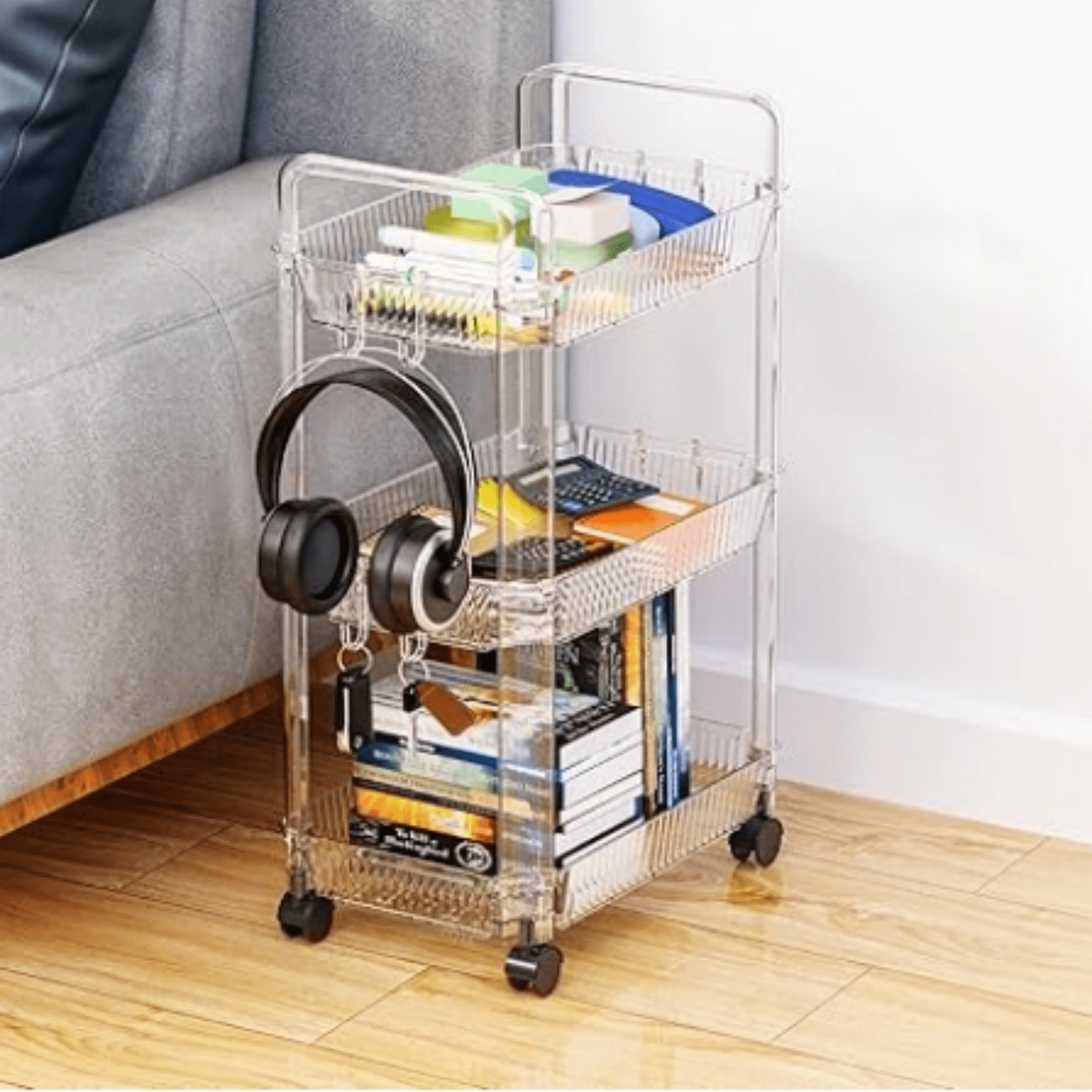 3 Tier Rolling Utility Cart with Wheels,Modern Bedside Cart for Baby Essentials,Nursery,Diaper Caddy,Baby Supplies,Rolling Storage Carts for Living Room,Bathroom,Kitchen,Book Cart
