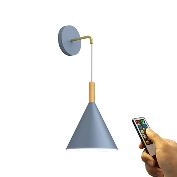 FSLIVING Battery Operated Wall Sconces Modern Grey Metal Wood LED Light
