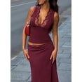 thumbnail image 6 of Women Lace Crop Tops Deep V Neck Sleeveless Slim Fit Camisole Deep Red M, 6 of 7