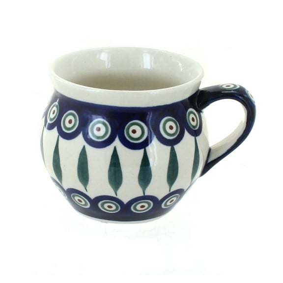 Blue Rose Polish Pottery Peacock Medium Bell Shaped Mug