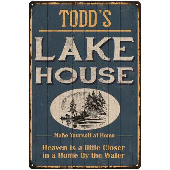 TODD'S Lake House Blue Cabin Home Decor 8 x 12 High Gloss Metal 208120038423
