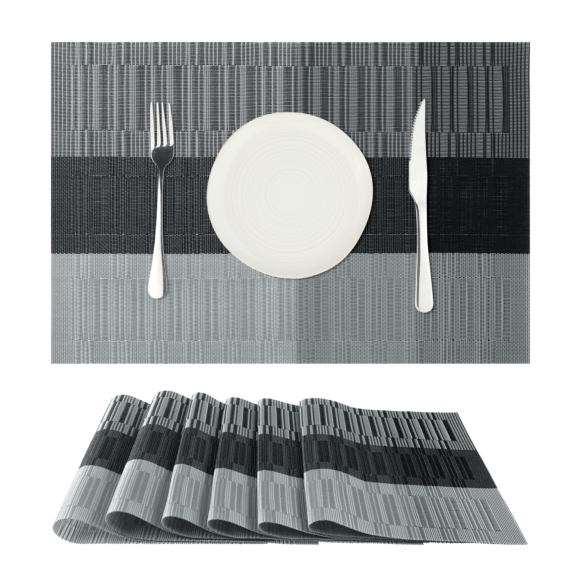 Unique Bargains Placemats Set of 6, Heat-Resistant Placemat, Polyvinyl Chloride Place Mats Silver Grey 18x12 inch