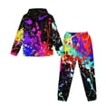 thumbnail image 5 of Uorisanigo Girls Boys Active Sweat Set 2PCS Oversized Soft Colorful Inked Print Pullover Hoodies Sweatshirt and Cargo Jogger Pants Winter Outfits Pullover Kids Clothes, 5 of 7