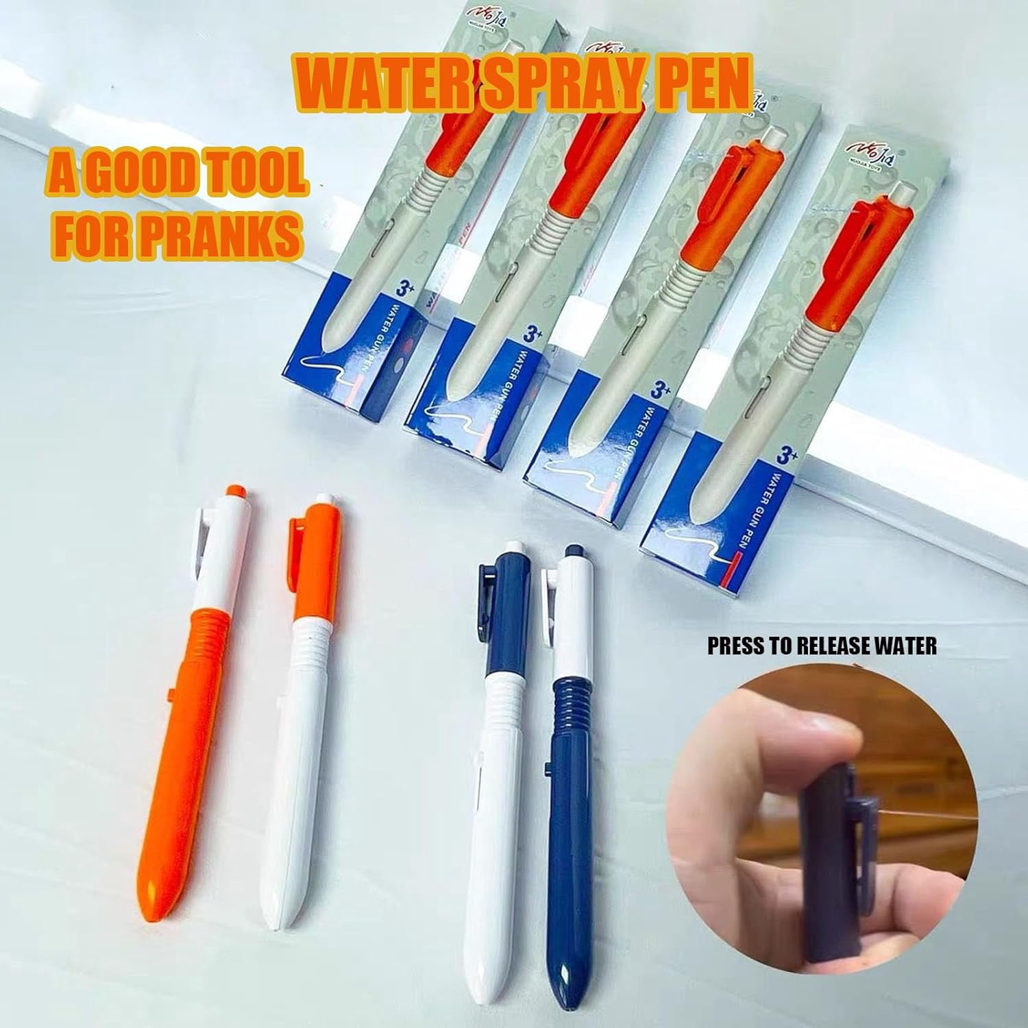 Pen Water Trick Toy, Dual Functionality Water Gun Pen, Portable Pen That Sprays Water, Water Spray Pen for All Ages (Orange, 1 PCS)