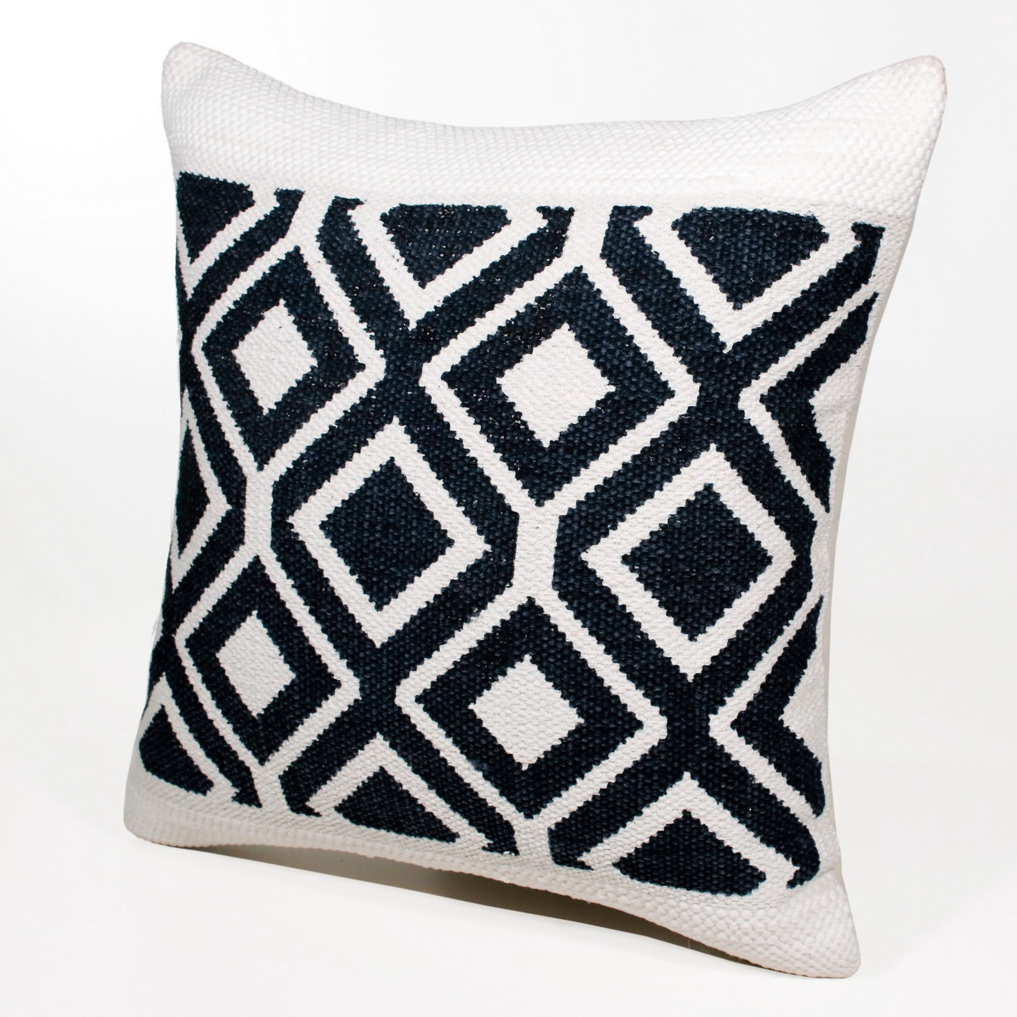 Laddha Home Designs Handwoven Bold Diamond Cotton Throw Pillow Cover - 20" - Black and White