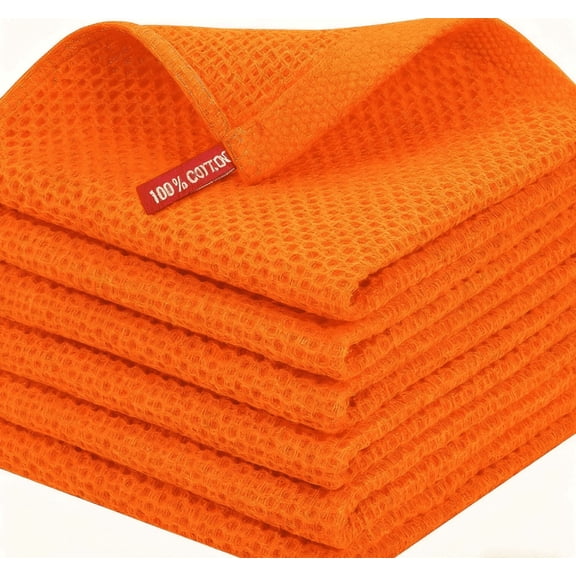 suxuMhao Waffle Pattern Kitchen Towels Set - 6 Pieces Absorbent Kitchen Towels, 11.8×11.8IN Orange Dish Towels for Kitchen & Kitchen Hand Towels, Soft Cotton Towels for Home Kitchen Cleaning