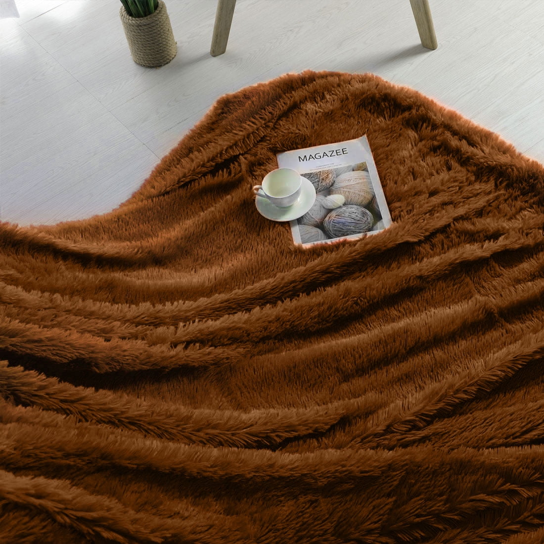 Shaggy Faux Fur Blanket Ultra Soft Fiber Throw Blankets Brown 51" x 59