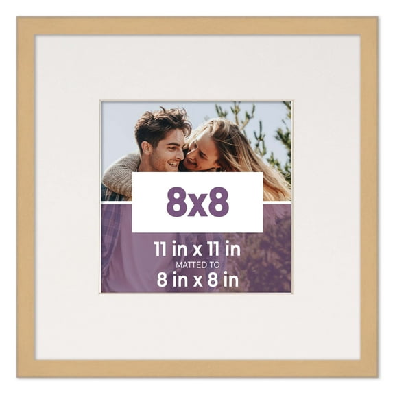 8x8 Frame Natural With White Picture Mat For 8x8 Photo - Natural 11x11 Frame To Display Print or