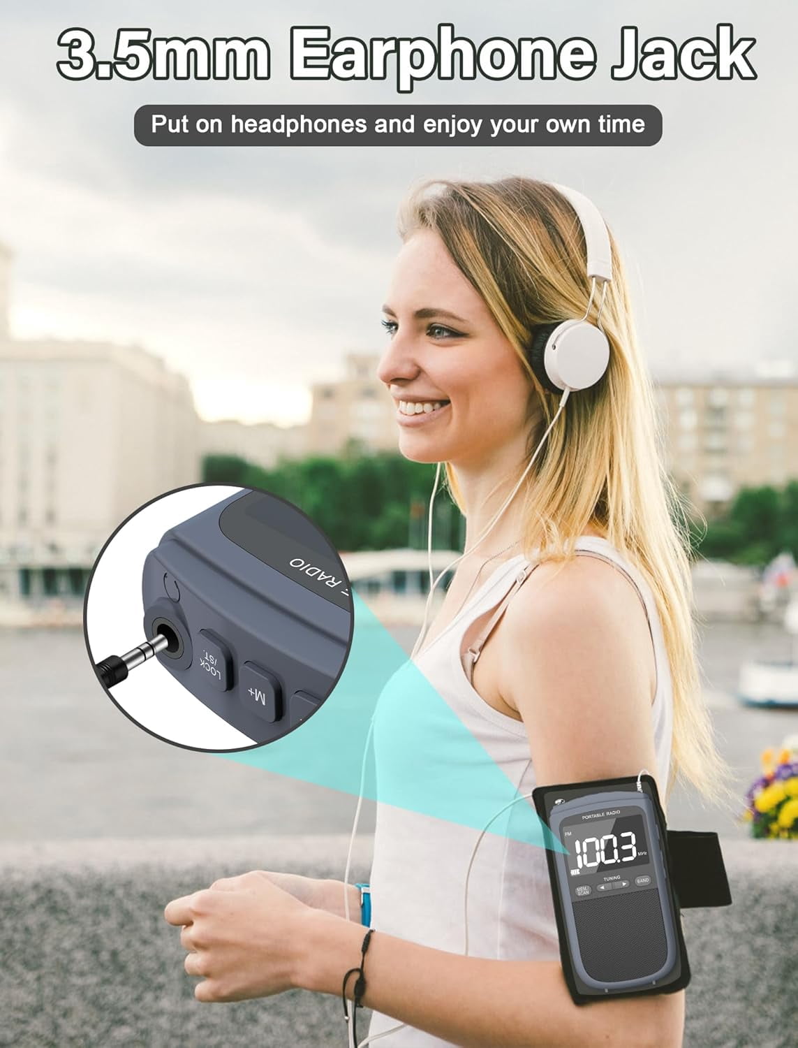 Greadio AM FM Walkman Radio, 900mAh Rechargeable Pocket Radio with Alarm Clock for Walking, Jogging