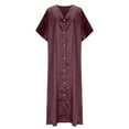 thumbnail image 4 of Women's Plus Size Loose Fit Satin Dresses Short Sleeve V-Neck Button Down Cover Up Dress Casual Solid Color Kaftan Dresses, 4 of 7