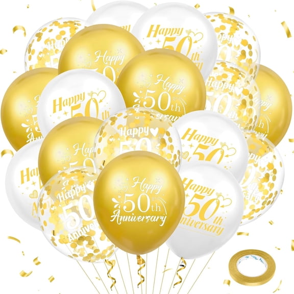 50th Anniversary Balloons White Gold Confetti Balloons for Party Decorations