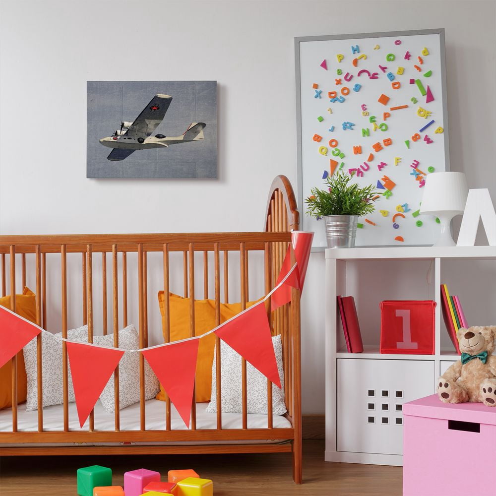 The Kids Room by Stupell Kids Military Plane Vehicle Blue Design Canvas Wall Art by Daphne Polselli