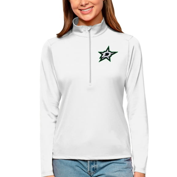 Women's Antigua White Dallas Stars Tribute Quarter-Zip Pullover Top
