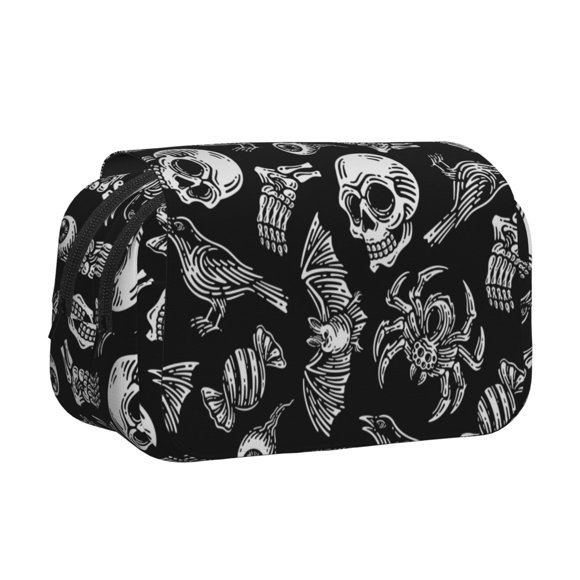 Easygdp Skull bird bat spider para Estuche de Lápices con Tapa Flip, Suministros de Oficina y Universidad para Adolescentes y Adultos