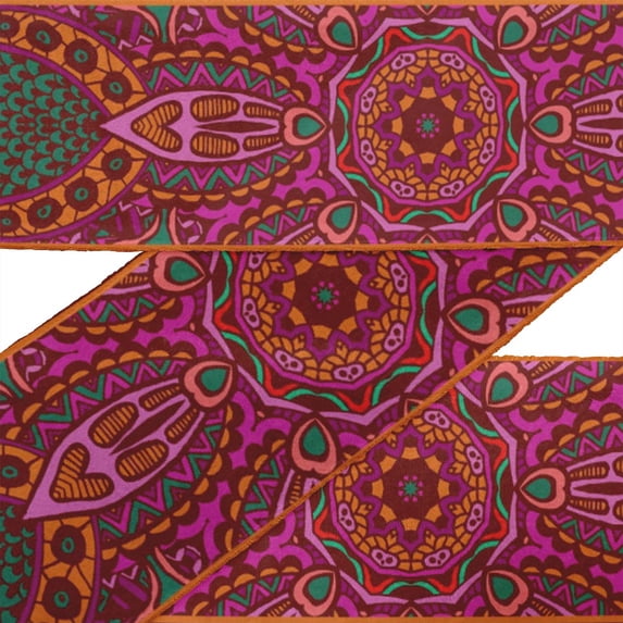 IBA Indianbeautifulart Red Mandala Kaleidoscope Velvet Trim Fabric Sewing Fabric Lace Dressmaking Printed Sewing Lace 9 Yards 3 Inches