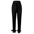 thumbnail image 5 of Olyvenn Womens Casual High Waist Pencil Pants with Pockets Bow-Knot Cropped Paper Bag Pants for Work Pants Straight Leg Trousers Black 4, 5 of 5