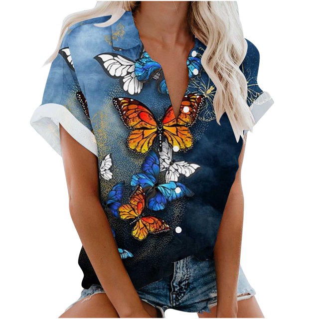 Blusa con Estampado floral OAVQHLG3B Store manga corta cuello en V para mujer