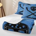 thumbnail image 4 of Erosebridal Cartoon Hockey Helmet Quilt King for Boys Men, Crossed Stick Print King Coverlet Set, Blue, 3-Piece, 4 of 7