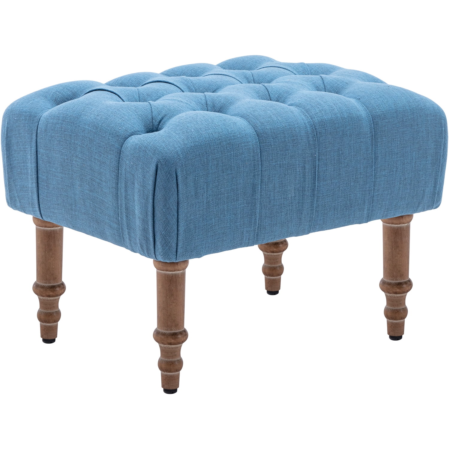 Kadyn Arm Chair for Bedroom, Mid Century Accent Chair with Linen Fabric and Ottoman, Button-Tufted Upholstered Chair Set, Blue