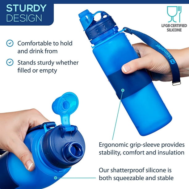 Bouteille d'eau pliable avec bouchon anti-fuite sans BPA, bleu 500ML 