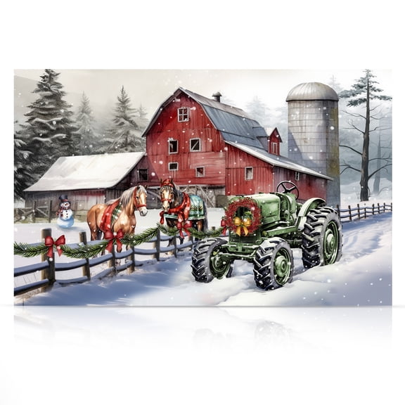 Briarwood Lane Canvas Art 24x16 Farm Christmas For Christmas Large Canvas Art Large Lighted Canvas Wall Art LED Lights Christmas Themed Decor