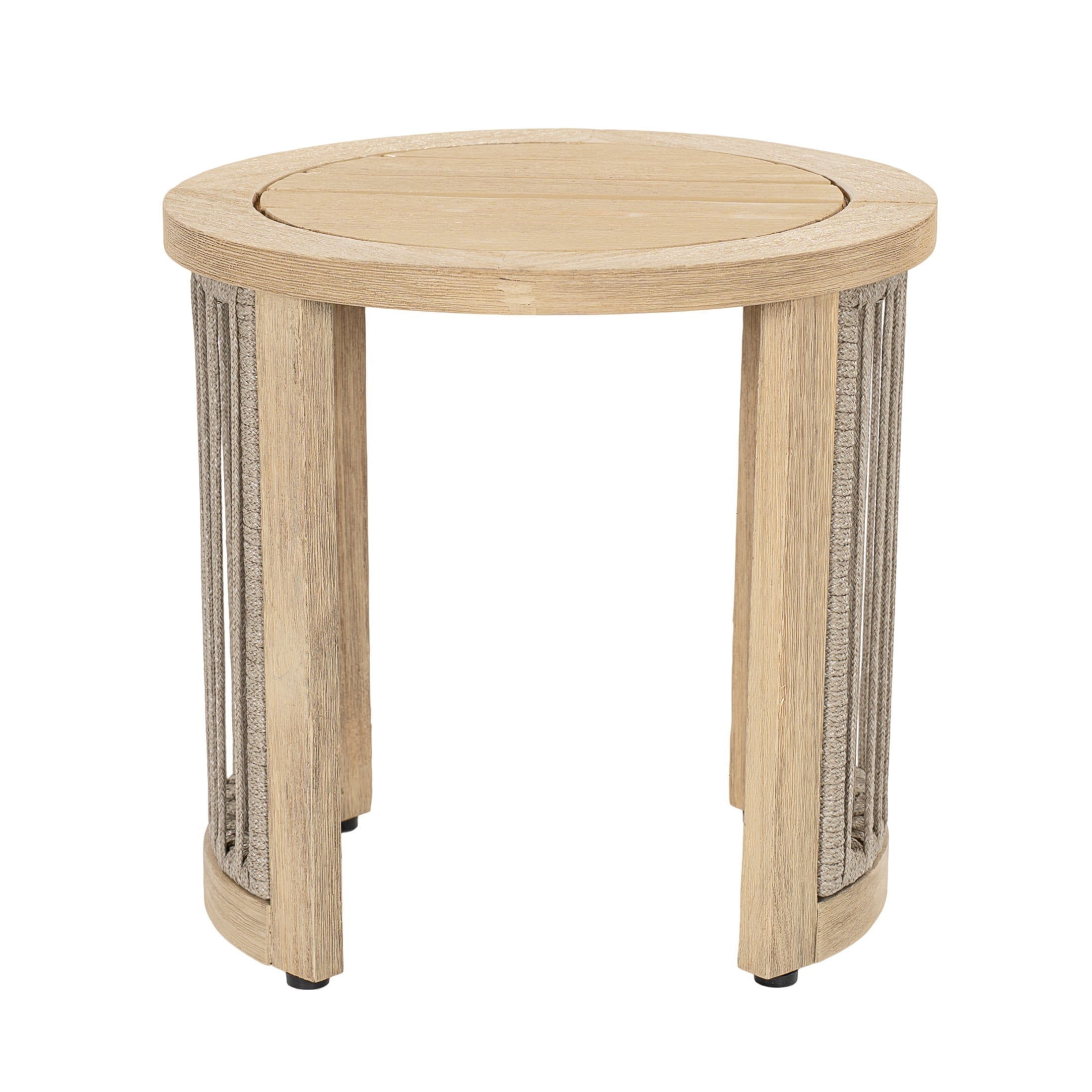 Christopher Knight Home Acacia Wood Outdoor Round Side Table with Rope Detail, Light Teak Finish