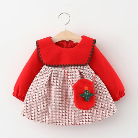

Leutsin Toddler Baby Kids Girls Peter Pan Collar Patchwork Princess Dresses Clothes Bag