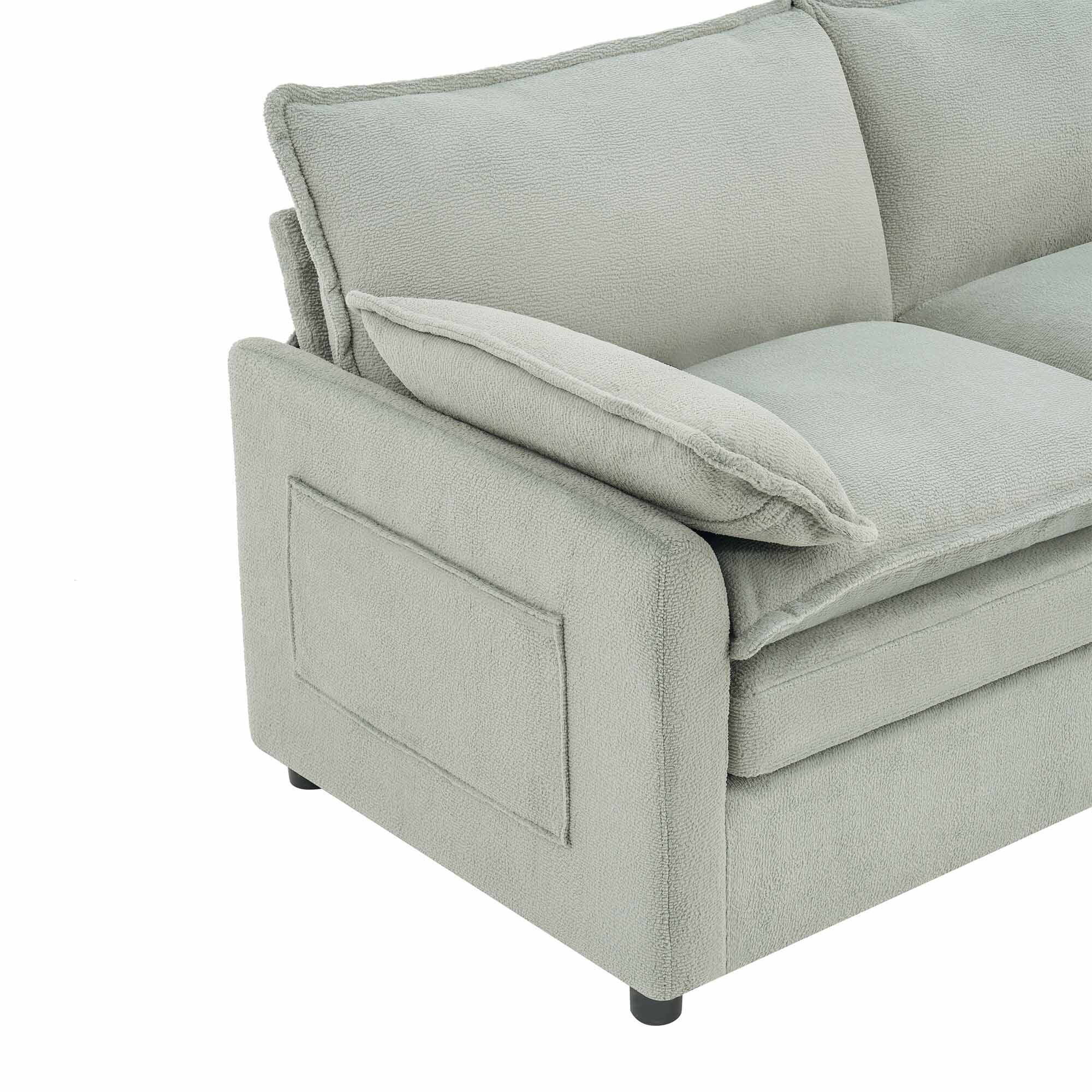Lunale 3-Seater Sofa with Storage Pockets, Modern Cloud Couch for Living Room, Green Chenille