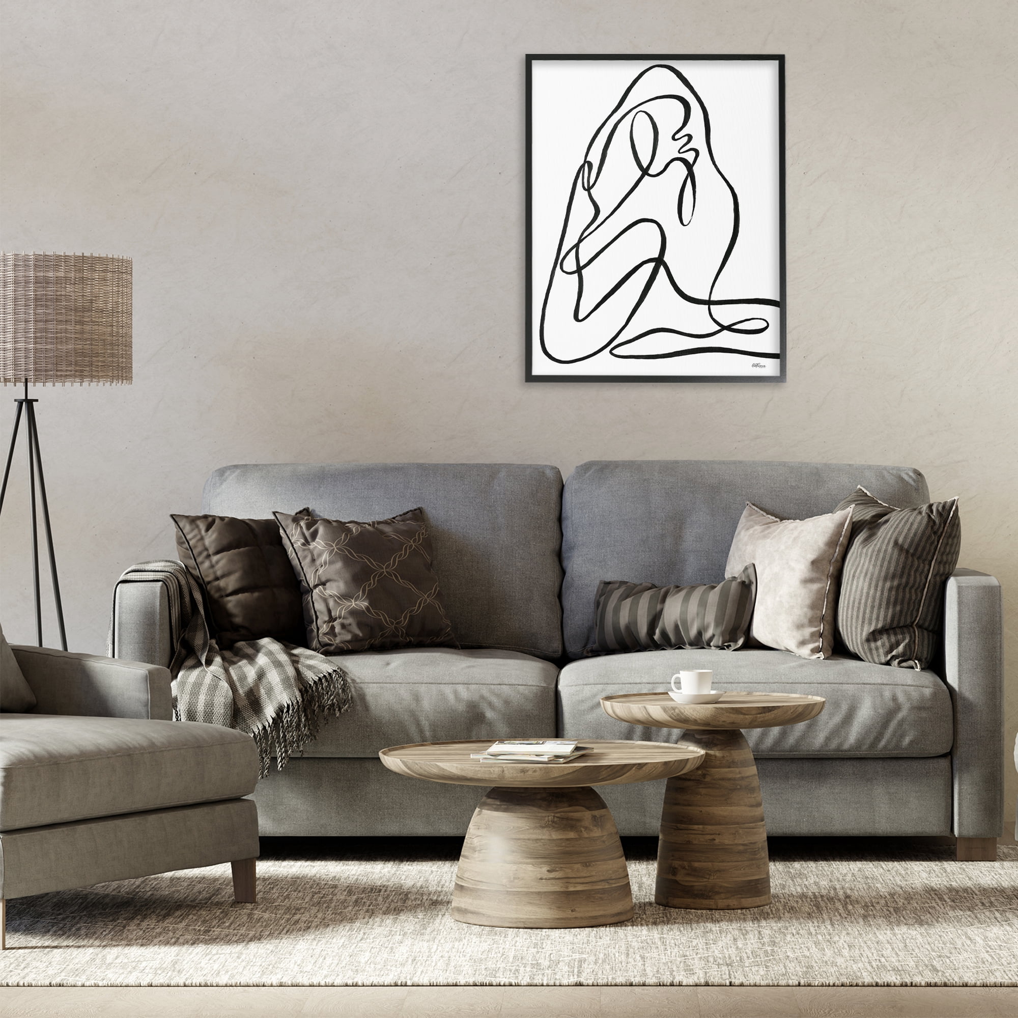 Stupell Industries Continuous Line Doodle Abstract Painting Black Framed Art Print Wall Art, 24 x 30