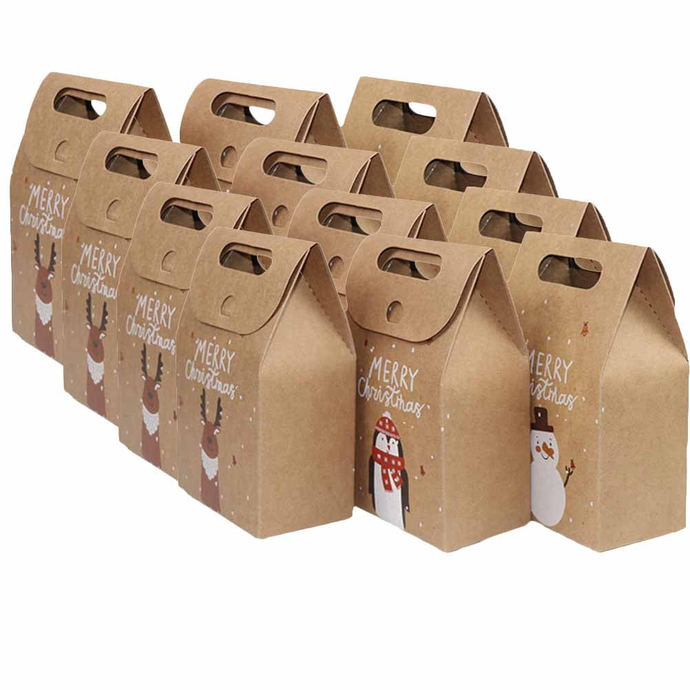 NUOLUX 12Pcs Retro Candy Cookies Kraft Paper Bag with Handle Christms