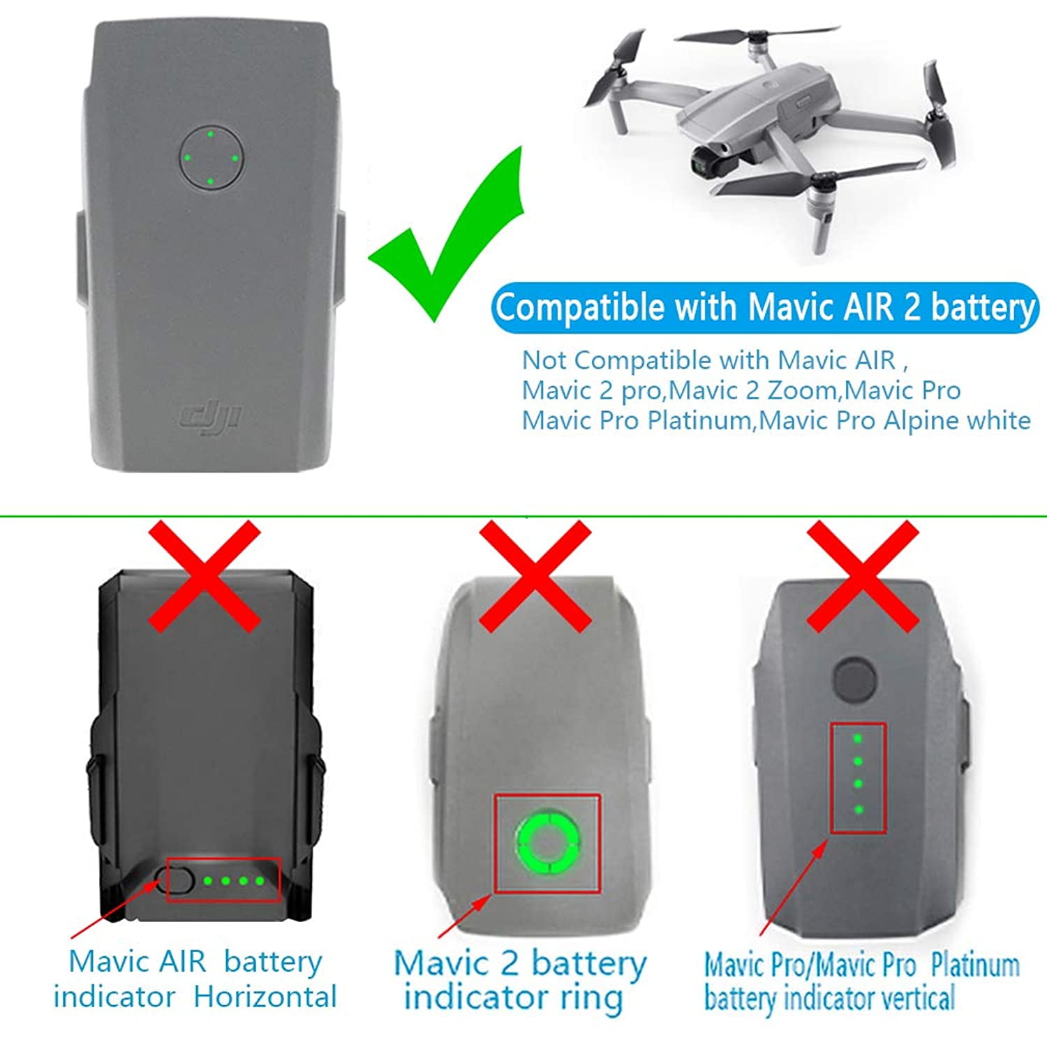 Hanatora 4 in 1 Battery Car Charger for DJI Mavic Air 2 Drone and Remote Controller Portable Multiple Rapid Charging Hub Accessories 2xUSB + 2 x Battery Charge