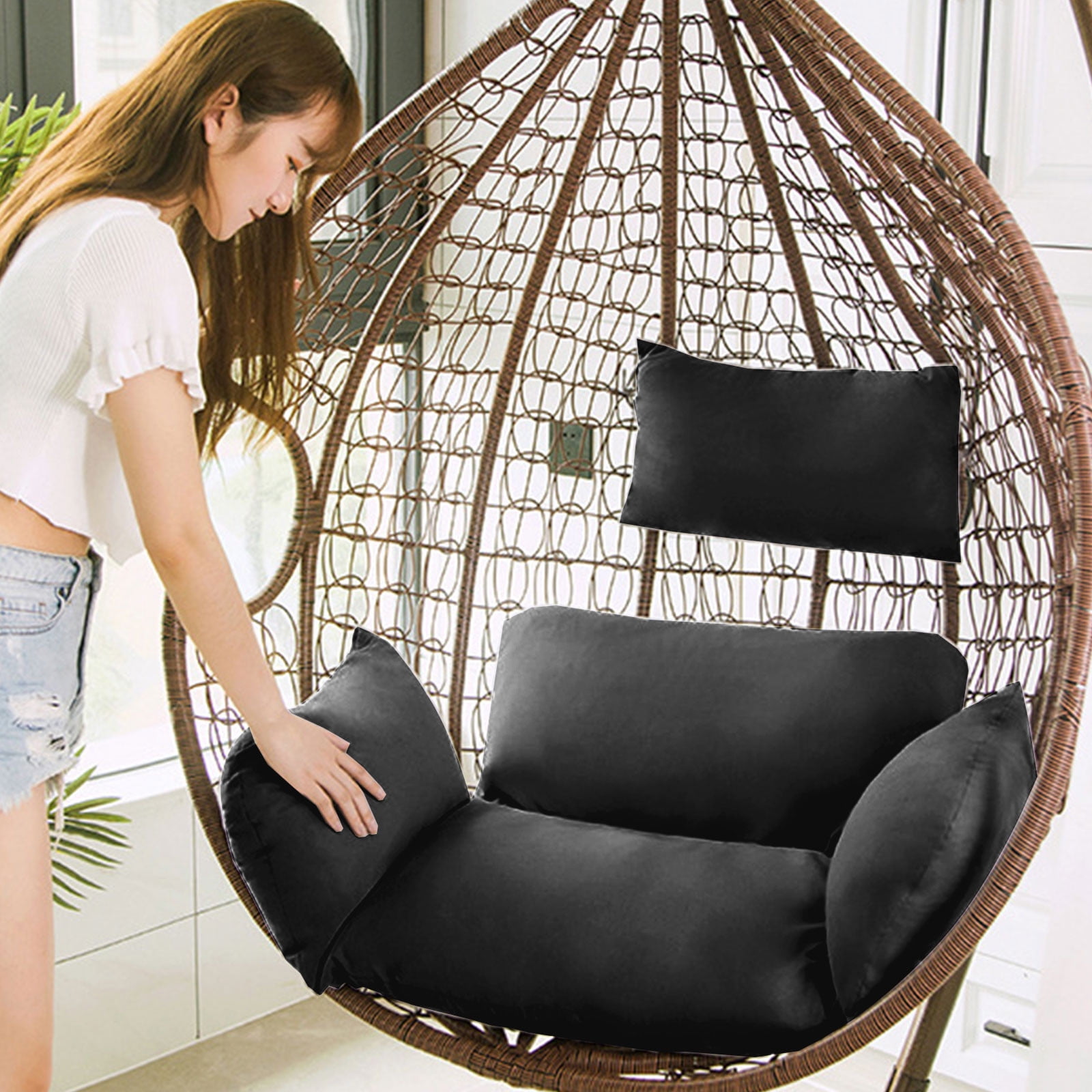 LEHOZIHEQ Chair Cushion, Outdoor Hanging Egg Chair Cushion Replacement, Indoor Outdoor Hammock Basket Swing Cushion with Headrest