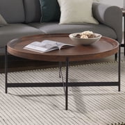 Alaterre Furniture Brookline Industrial Round Metal Coffee Table, Medium Chestnut/Black