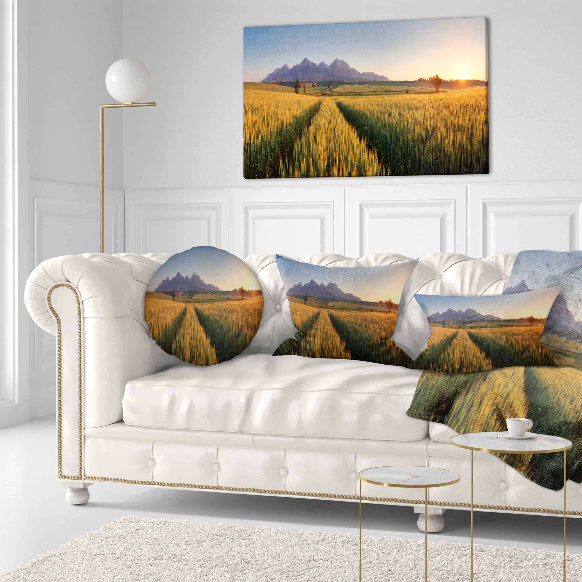 Designart Summer Wheat Fields Slovakia - Landscape Printed Throw Pillow - 12x20