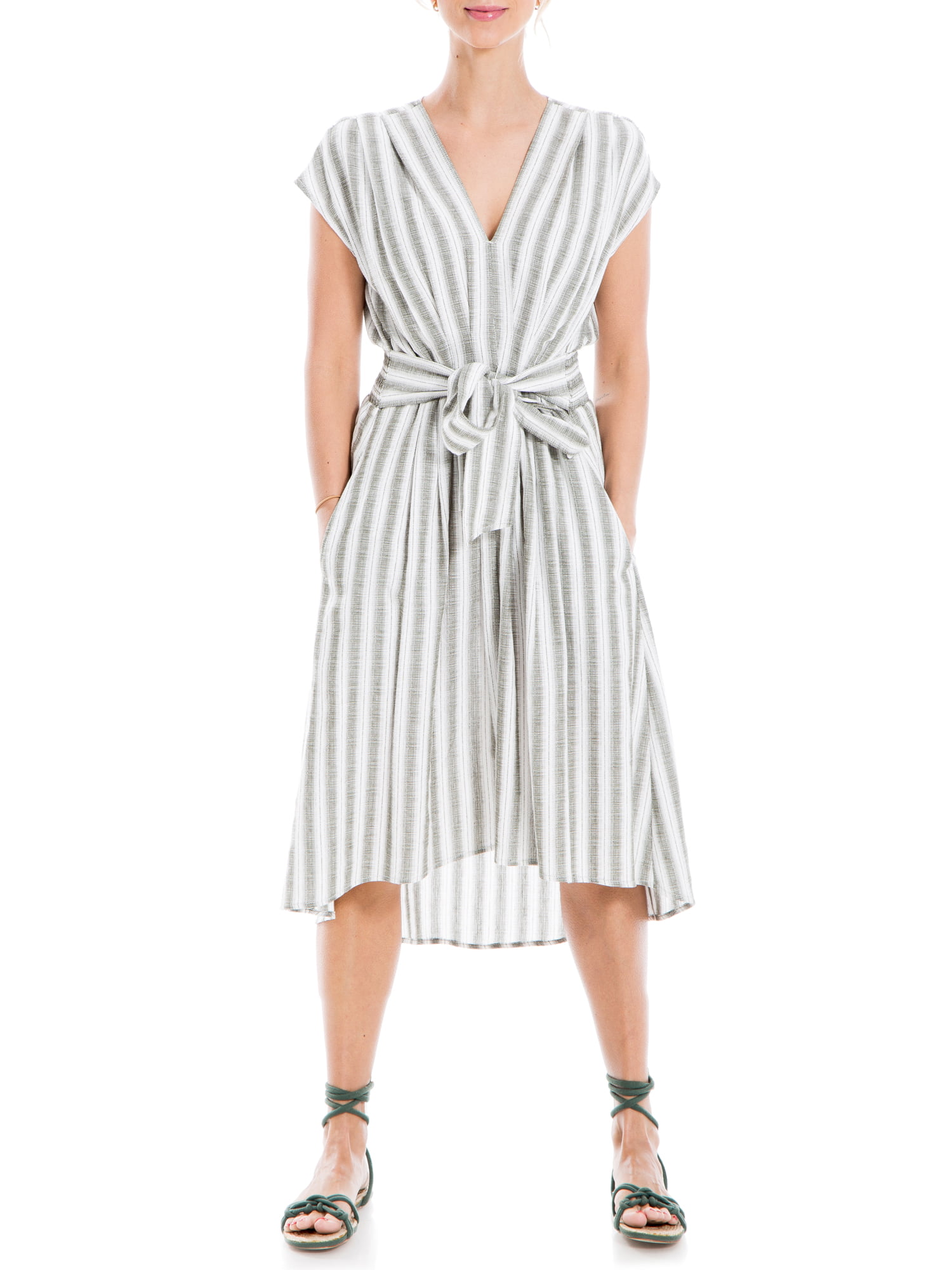 Max Studio Women's Cotton Tie Front Midi Dress - Walmart.com