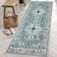 thumbnail image 4 of Findosom 2'x8' Vintage Boho Runner Rug Washable Non-slip Area Rug,Hallway Indoor Farmhouse Bedroom Kitchen Living Room Non Shedding Runner, Contemporary Low Plie Floor Carpet Doormat,Teal, 4 of 8