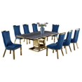 thumbnail image 1 of Gray Marble Dining Set with Gold Stainless Steel and Navy Blue Velvet Chairs, 1 of 3