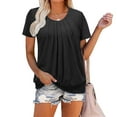 thumbnail image 2 of MIXUE Womens Tops Summer Solid Color Round Neck Short Sleeve Pleated Loose Fit Casual Tee Shirts Streetwear,Black,XXL, 2 of 6