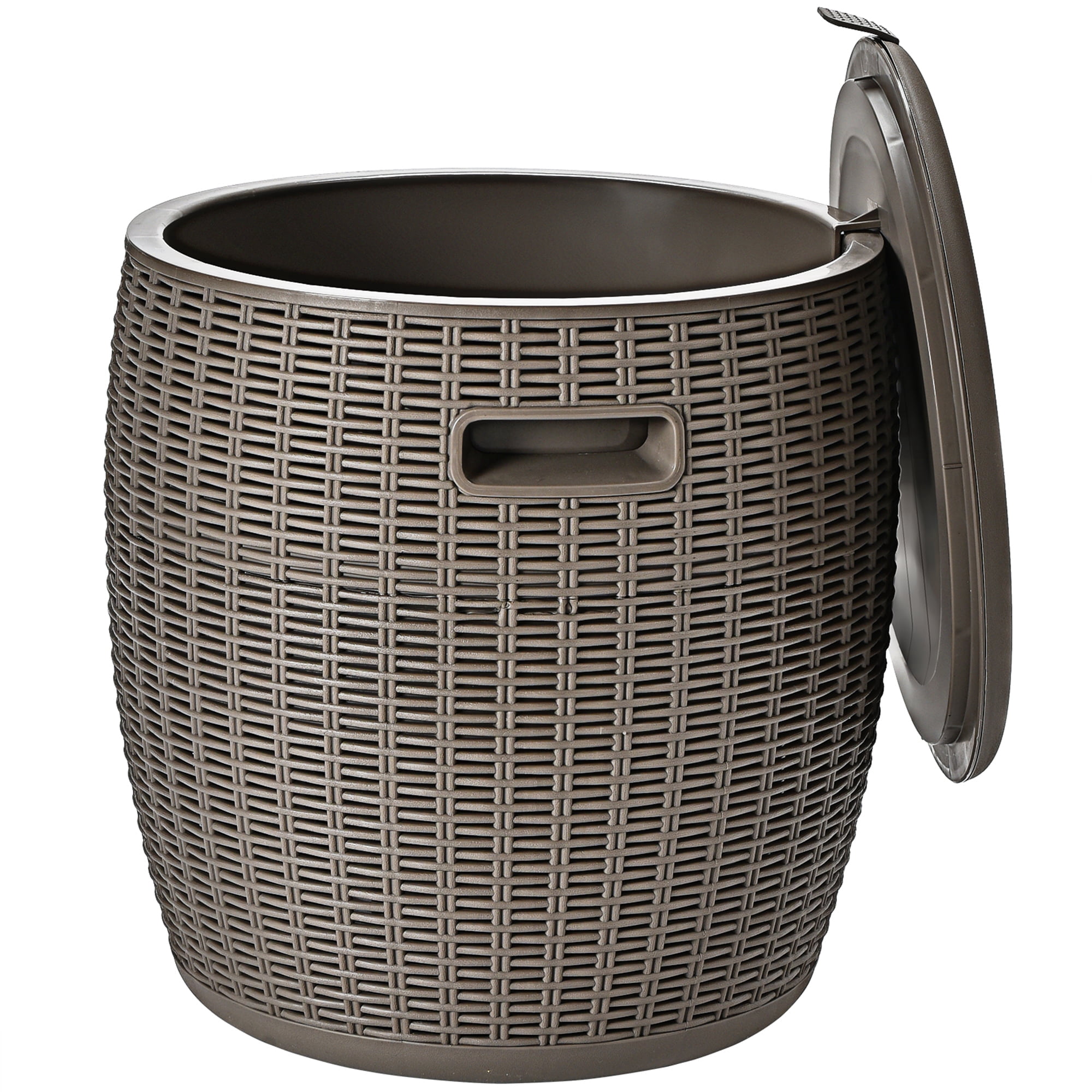 Gymax 9.5-Gal Patio Ice Cooler Bucket Cool Bar Table Cocktail Side Table w/ Lid Brown