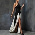 thumbnail image 2 of Morttic Women's Elegant Colorblock A-Line Asymmetrical One Shoulder Maxi Dress – High Split Hem Evening Formal & Party Gown Black White，S, 2 of 6