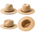 thumbnail image 4 of Women Vintage Style Wide Brim Wool Fedora Panama Hat with Belt Buckle, 4 of 5