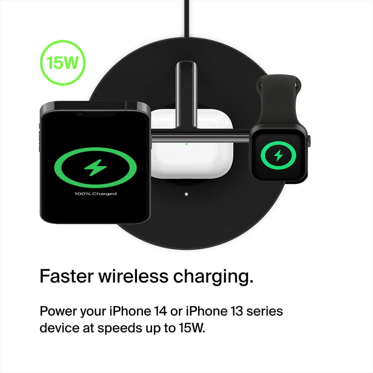 Belkin BoostCharge Pro MagSafe 3-in-1 Wireless Charger for iPhone, Watch and Headphones - 15W Fast Charging for iPhone 15,14, or 13 Series, Apple Belkin BoostCharge Pro MagSafe 3-in-1 Wireless Charger for iPhone, Watch and Headphones - 15W Fast Charging for iPhone 15,14, or 13 Series, Apple