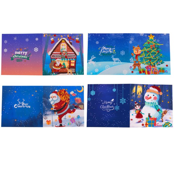 Latady 4Pcs DIY Christmas Cards Diamond Painting Greeting Cards Kits