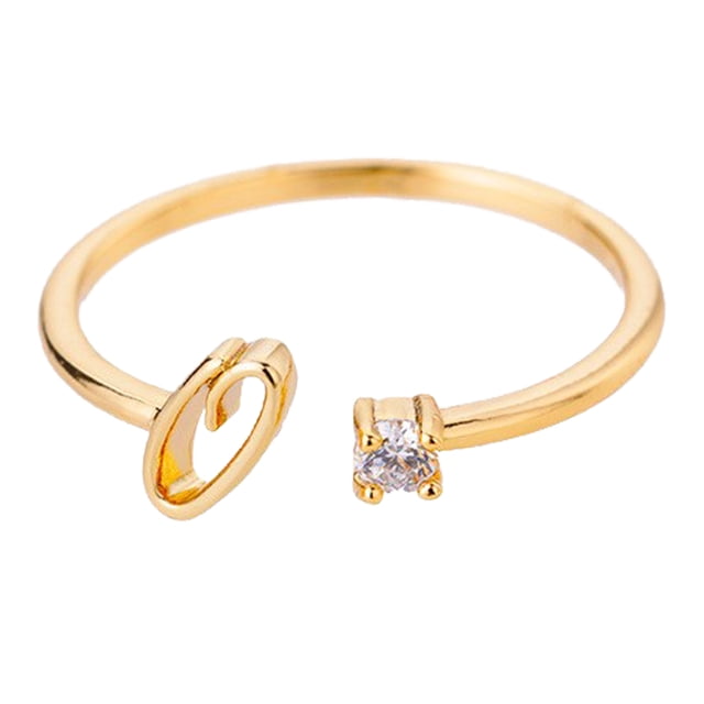 Oro Rhinestone 26 Anillo Inicial Joyería Letra Inicial Anillo Abierto con Rhinestone Anillo para Mujeres