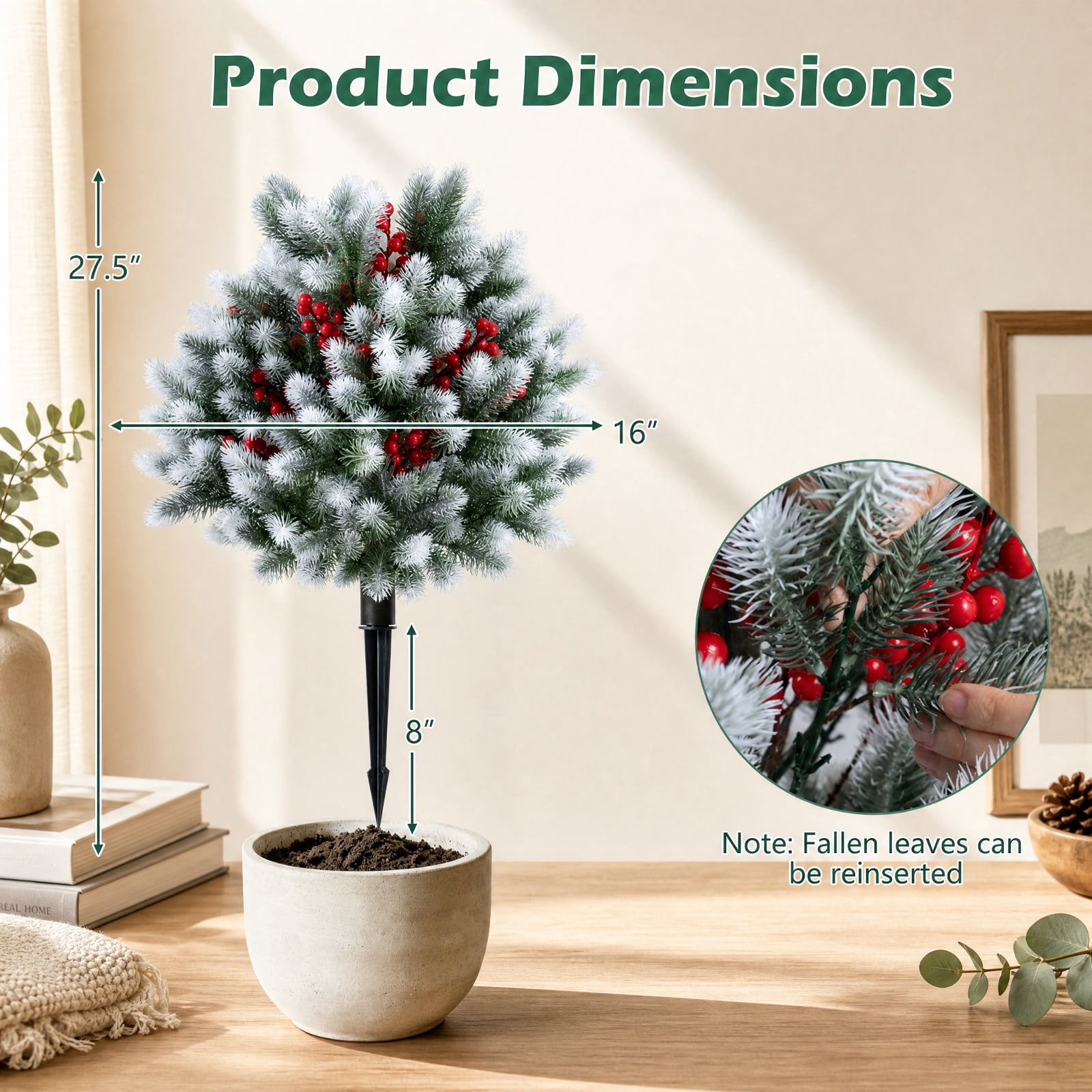 Vebreda Artificial Plant Decor, Set of 2 Artificial Cedar Topiary with Ground Spikes for Porch Patio Winter Decoration, Exquisite Craftsmanship