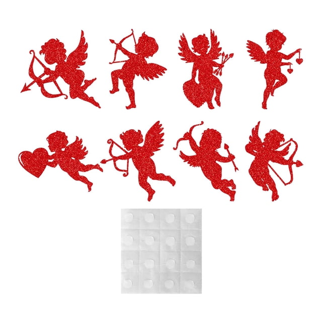 8 recortes de Cupido con purpurina para Valentín, decoraciones en forma de Cupido, manualidades de papel, recortes decorativos para dormitorio