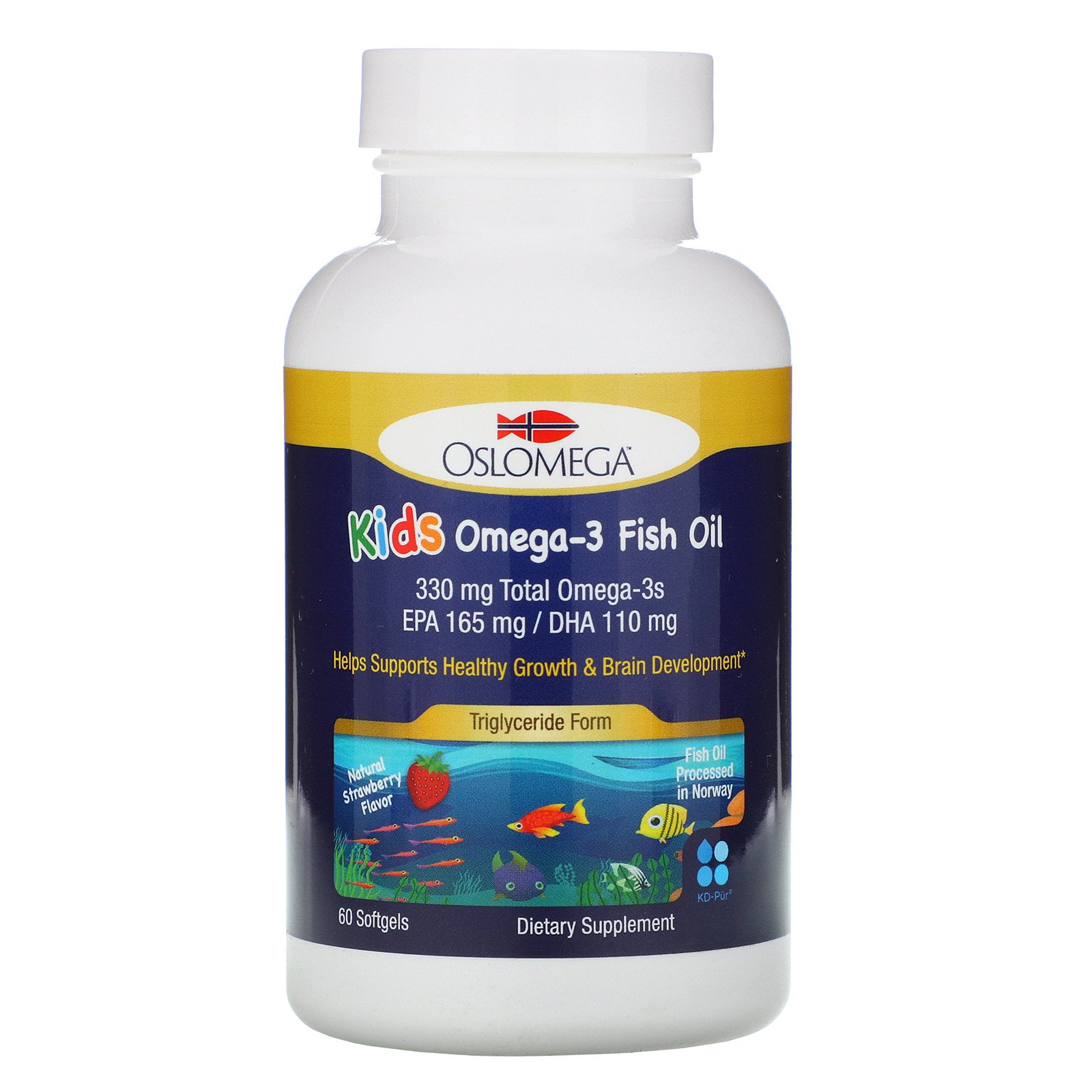 Oslomega Norwegian Kids Omega3 Fish Oil, Natural Strawberry Flavor, 60