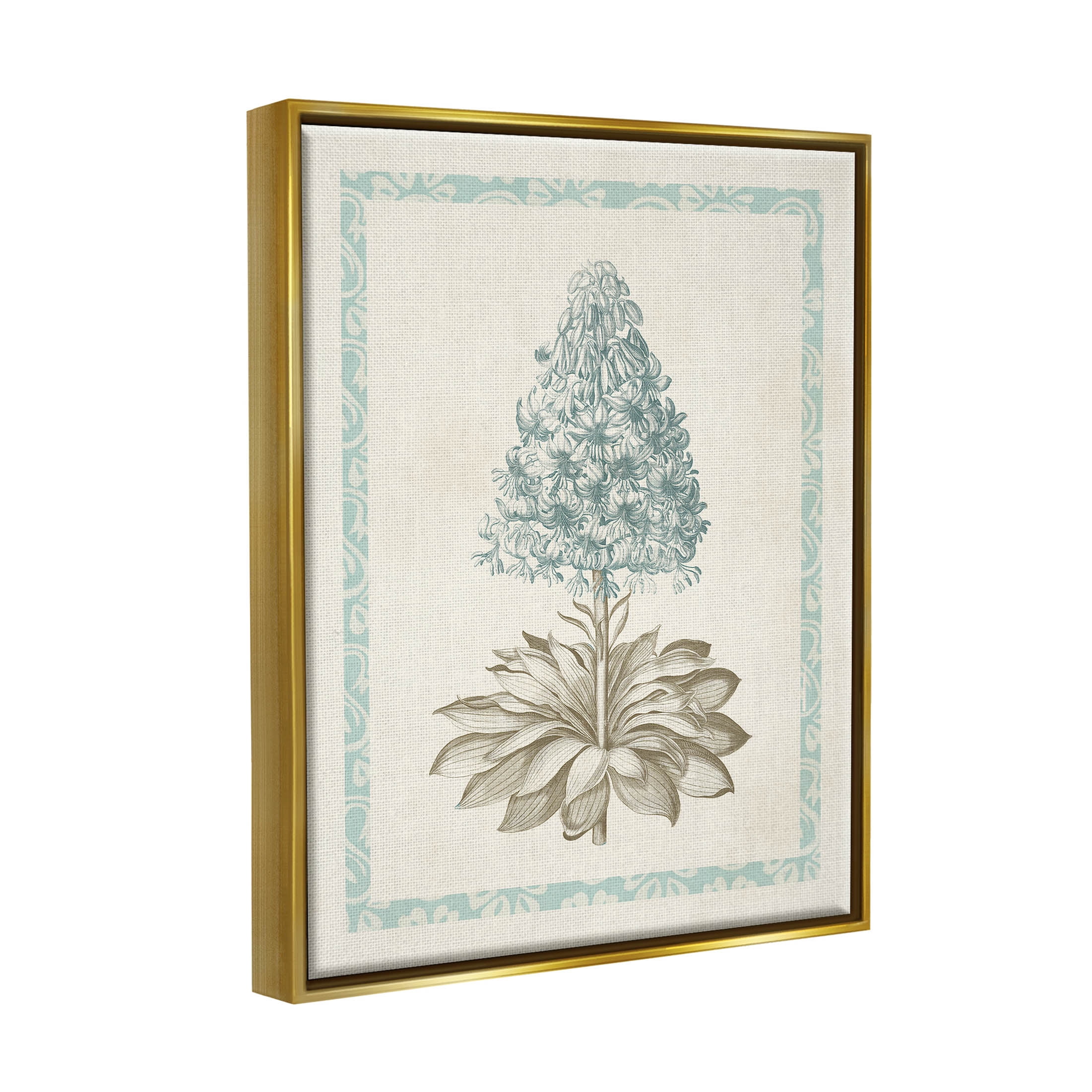 Stupell Industries Vintage Plant Nature Study Graphic Art Metallic Gold Floating Framed Canvas Print Wall Art, Design by Vision Studio